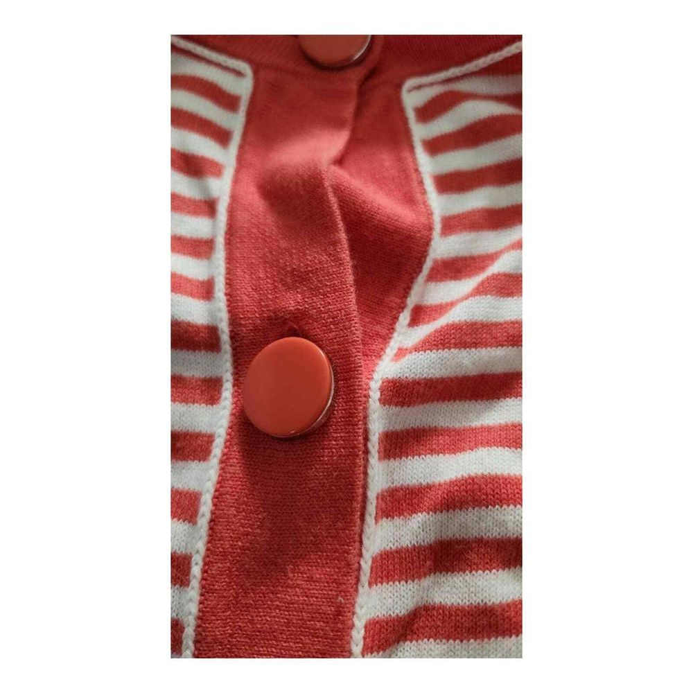 EUC Talbots Orange Off White Stripes Cardigan Sz Small Preppy Pockets Buttons - Picture 8 of 8